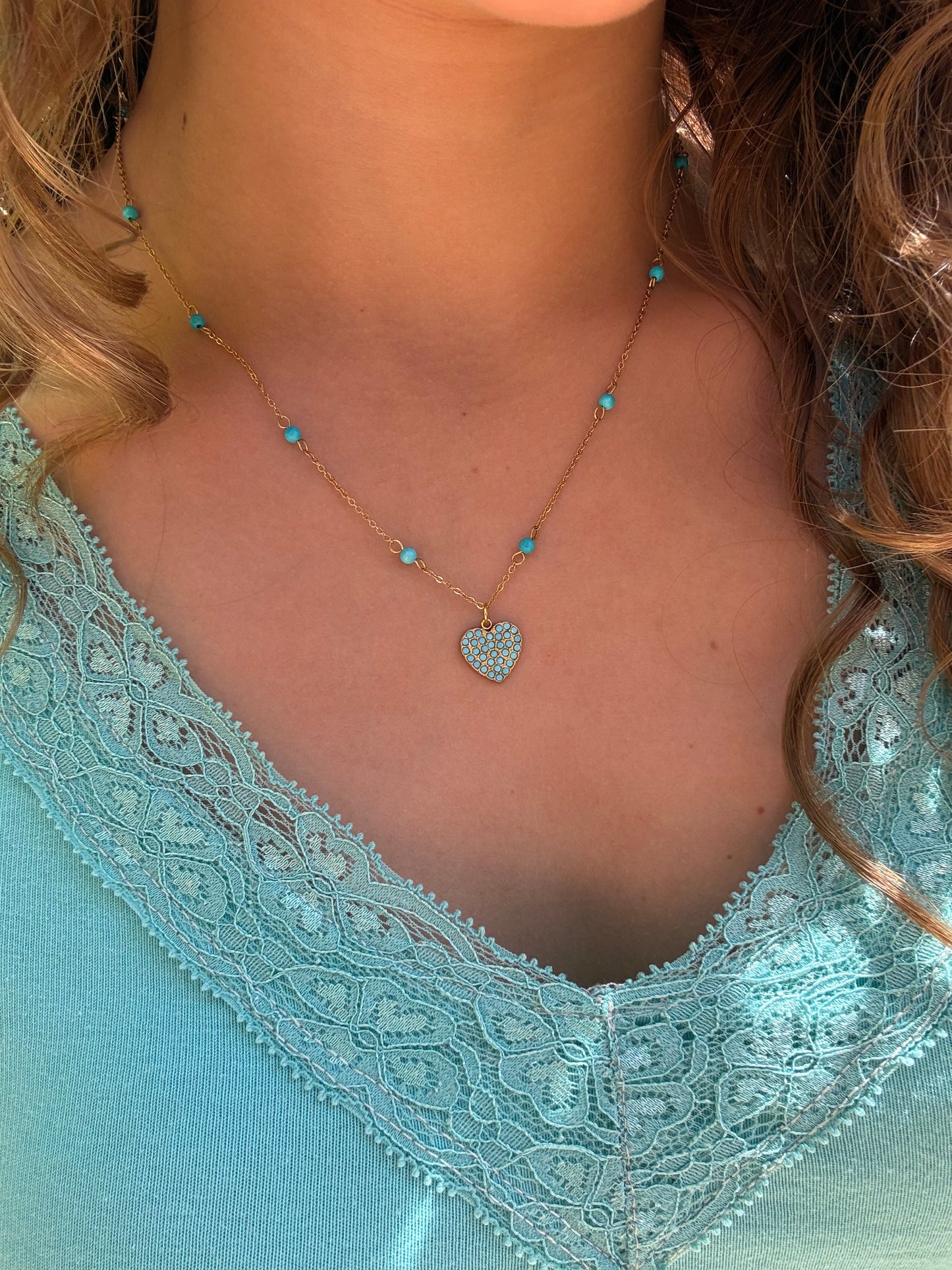Samara Turquoise Heart 18k Gold Plated Stainless Steel Necklace