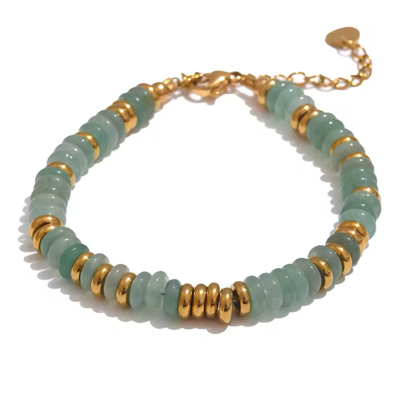 Ivy Natural Green Aventurine 18k Gold Plated Beaded Bracelet in Stainless Steel