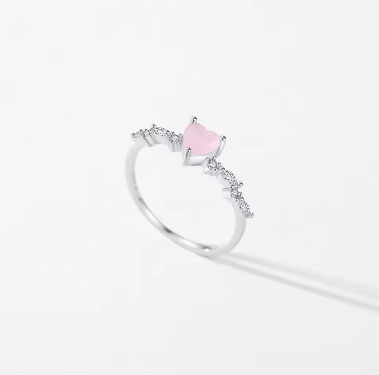 Freia Solid 925 Silver Rose Quartz Heart Ring