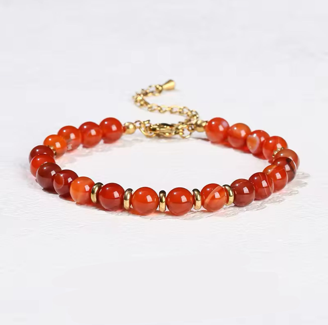 Sahar Natural Red Agate 18k Gold Plated Beaded Bracelet in Stainless Steel