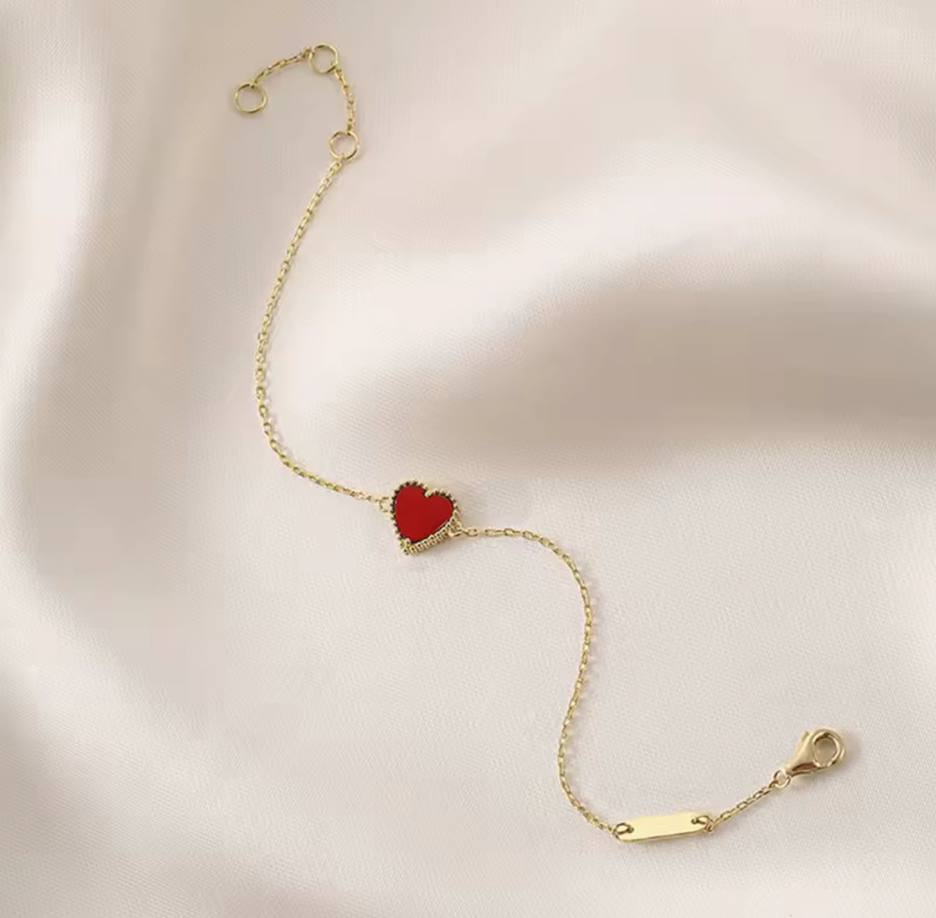 Cara 925 Silver Red Agate Heart Chain Bracelet