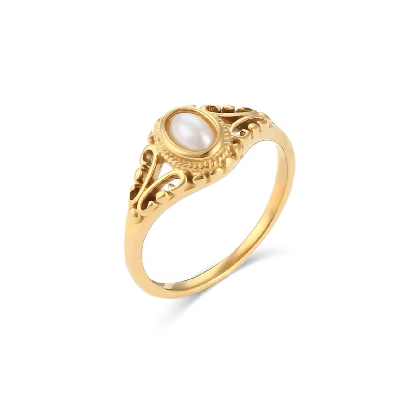 Sarai 18k Gold Plated Stainless Steel Pearl Ring