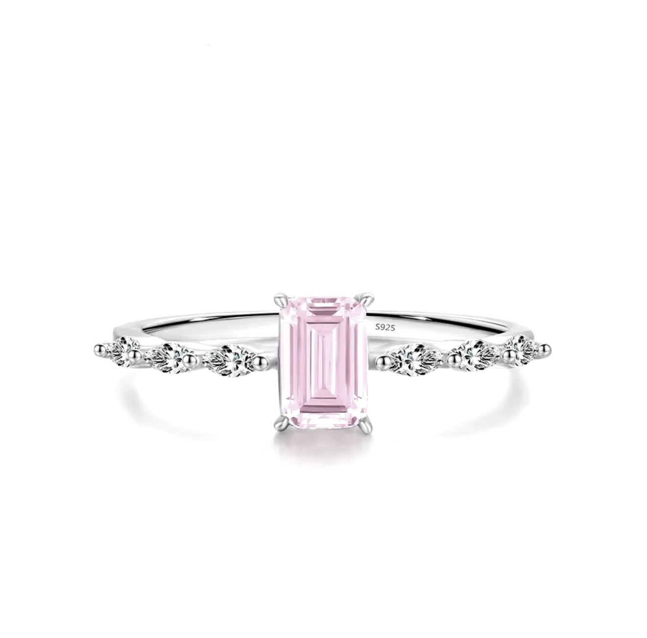 Jackie Solid 925 Silver Pink Emerald Cut CZ Ring