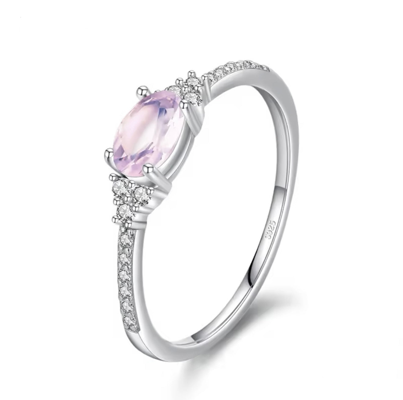 Blake Solid 925 Silver Oval Iridescent Pink CZ Ring