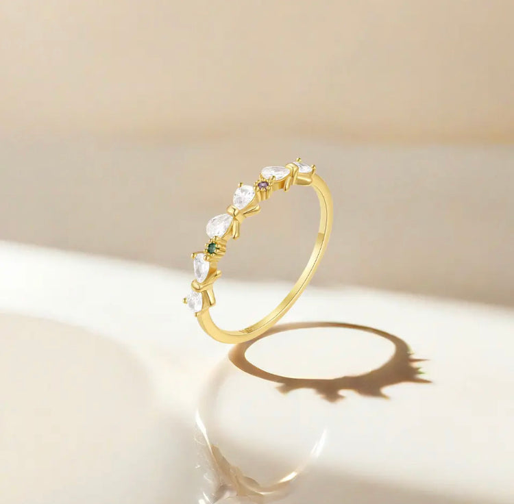 Monique 925 Sterling Silver & 18K Gold Plated CZ Ribbon Band Ring