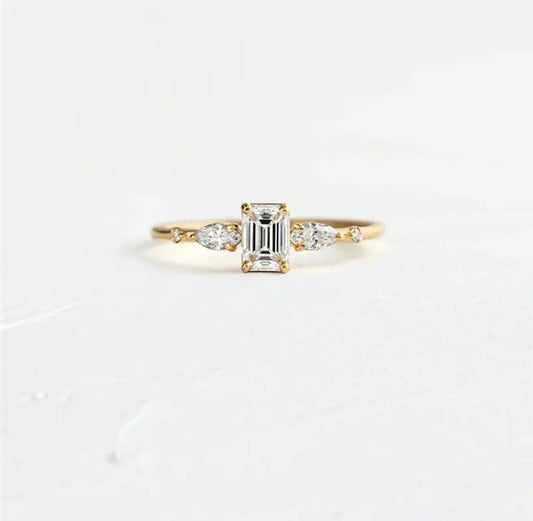 Lena 18K Gold Plated Sterling Silver CZ Emerald Cut Ring