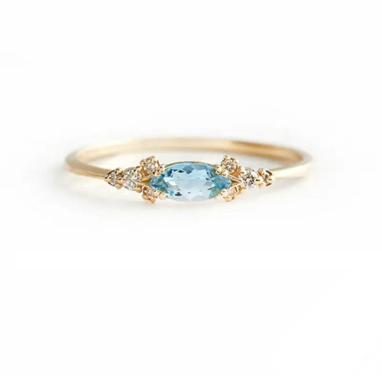 Marina Blue 925 Sterling Silver 18K Gold Plated CZ Ring