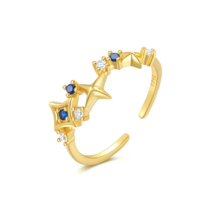 Stelia 925 Sterling Silver & 18K Gold Plated Star CZ and Simulated Sapphire Ring