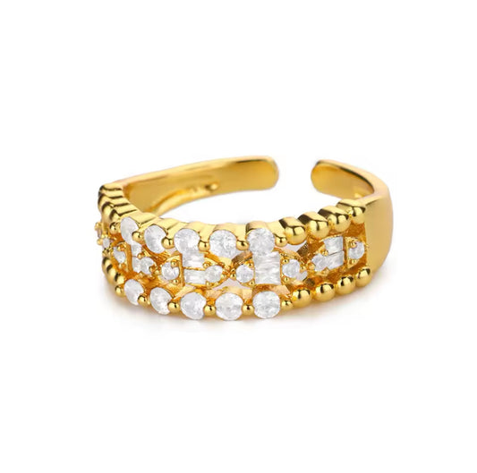 Mila 18K Gold Plated Stainless Steel CZ Triple-Band Cluster Ring