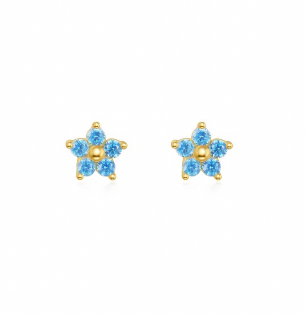 Valeria 18k Gold Plated 925 Silver 5 Petal Blue Flower Flatback Earrings