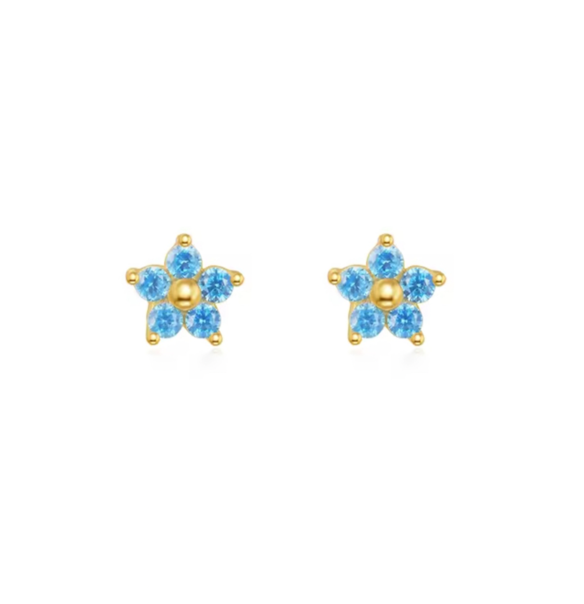 Valeria 18k Gold Plated 925 Silver 5 Petal Blue Flower Flatback Earrings