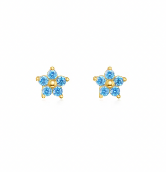 Valeria 18k Gold Plated 925 Silver 5 Petal Blue Flower Flatback Earrings