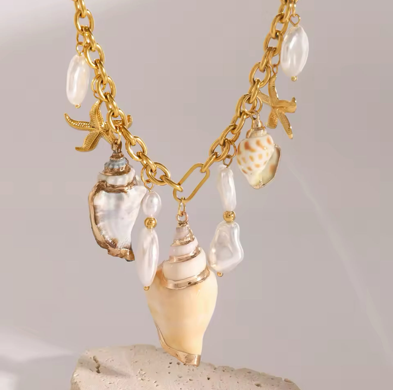 Calista Natural Seashell 18k Gold Plated Statement Necklace
