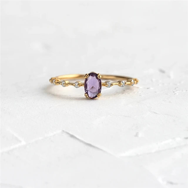 Lilás 925 Sterling Silver CZ Amethyst Ring