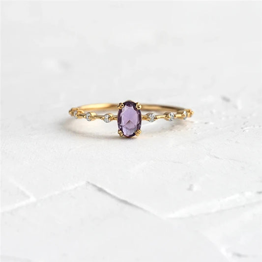 Lilás 925 Sterling Silver CZ Amethyst Ring