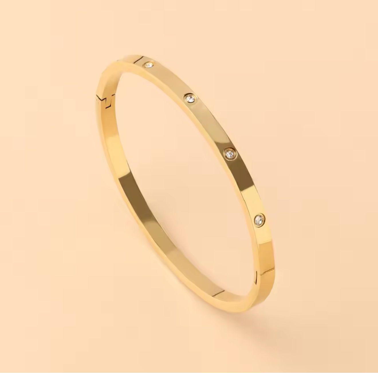 Cara 18k Gold Plated Stainless Steel and CZ Stone Bangle