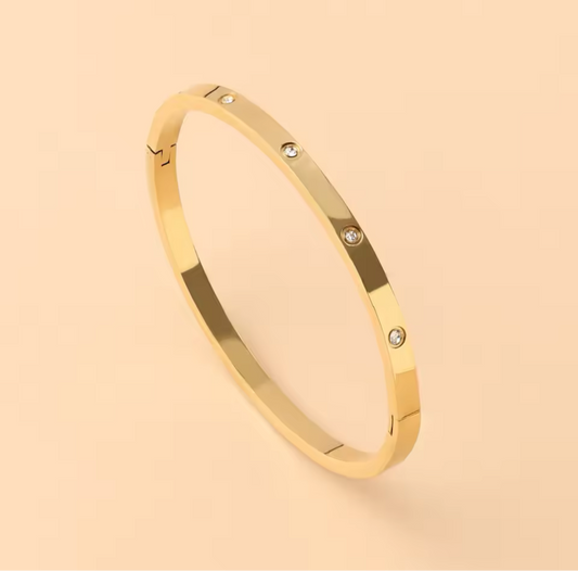 Cara 18k Gold Plated Stainless Steel and CZ Stone Bangle