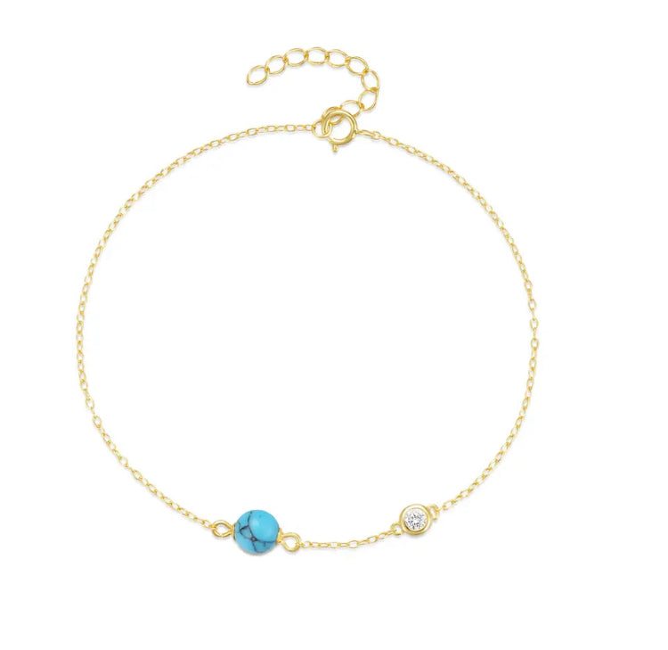 Tainá 925 Sterling Silver & 18K Gold Plated Turquoise and CZ Bead Bracelet