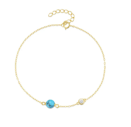 Tainá 925 Sterling Silver & 18K Gold Plated Turquoise and CZ Bead Bracelet