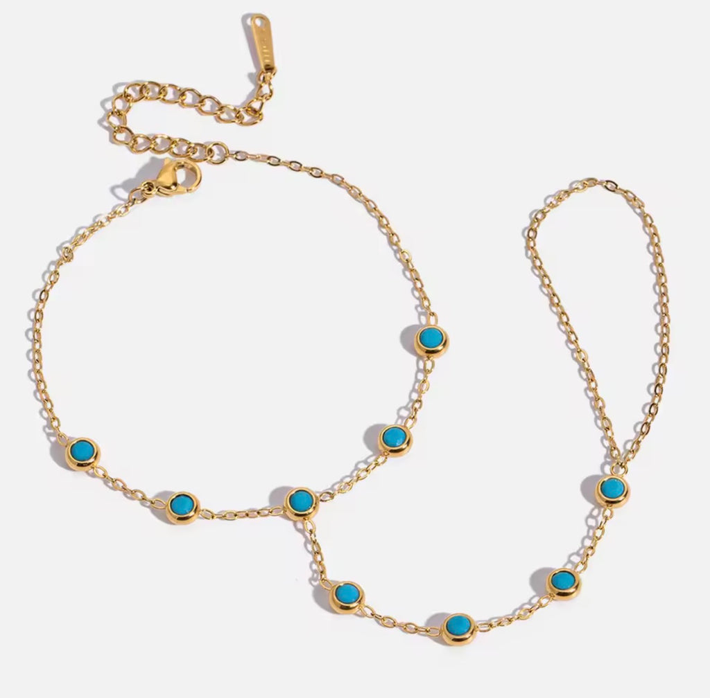 Aquamarina 18k Gold Plated Stainless Steel Turquoise Stone Hand Chain