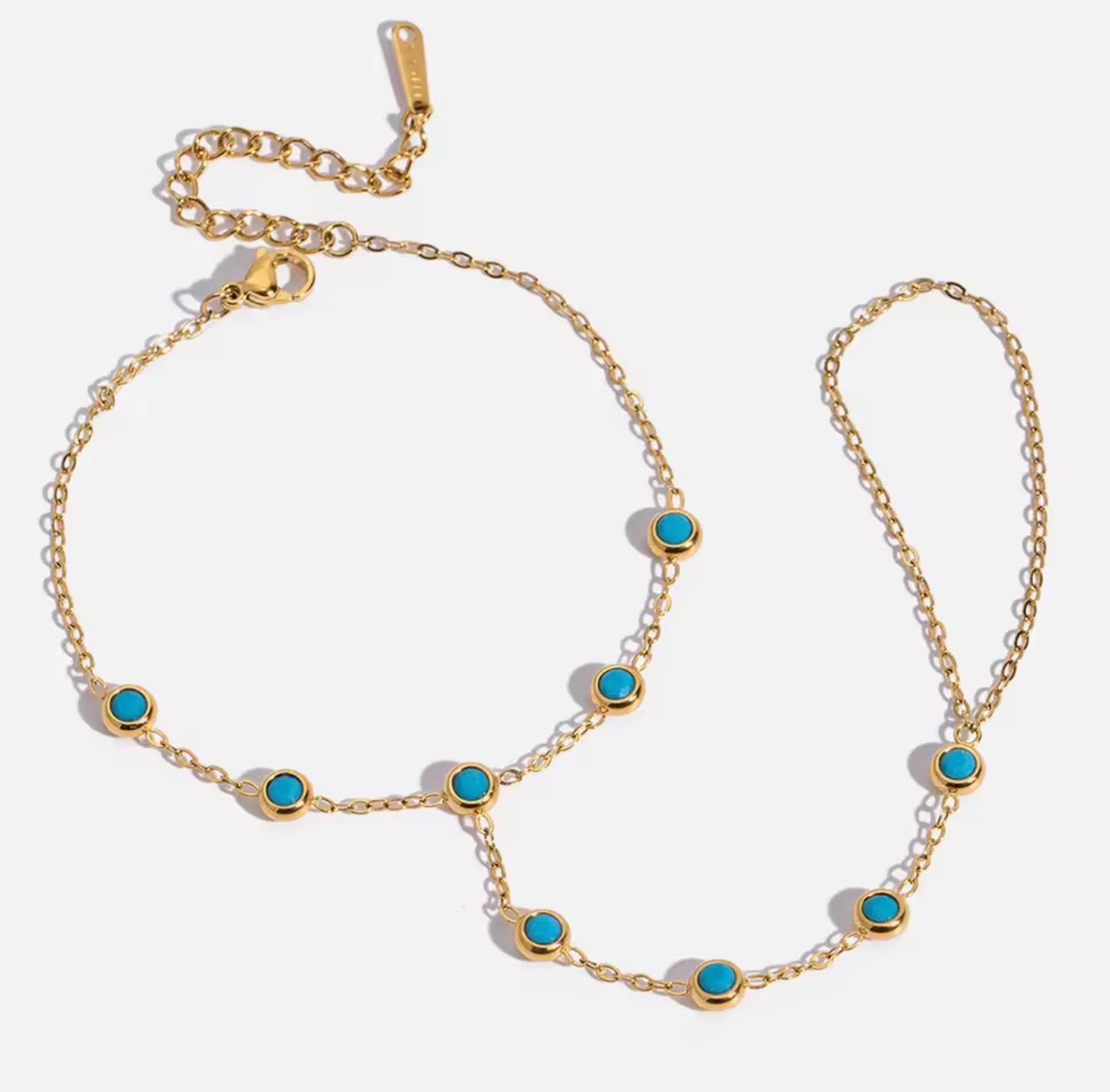 Aquamarina 18k Gold Plated Stainless Steel Turquoise Stone Hand Chain