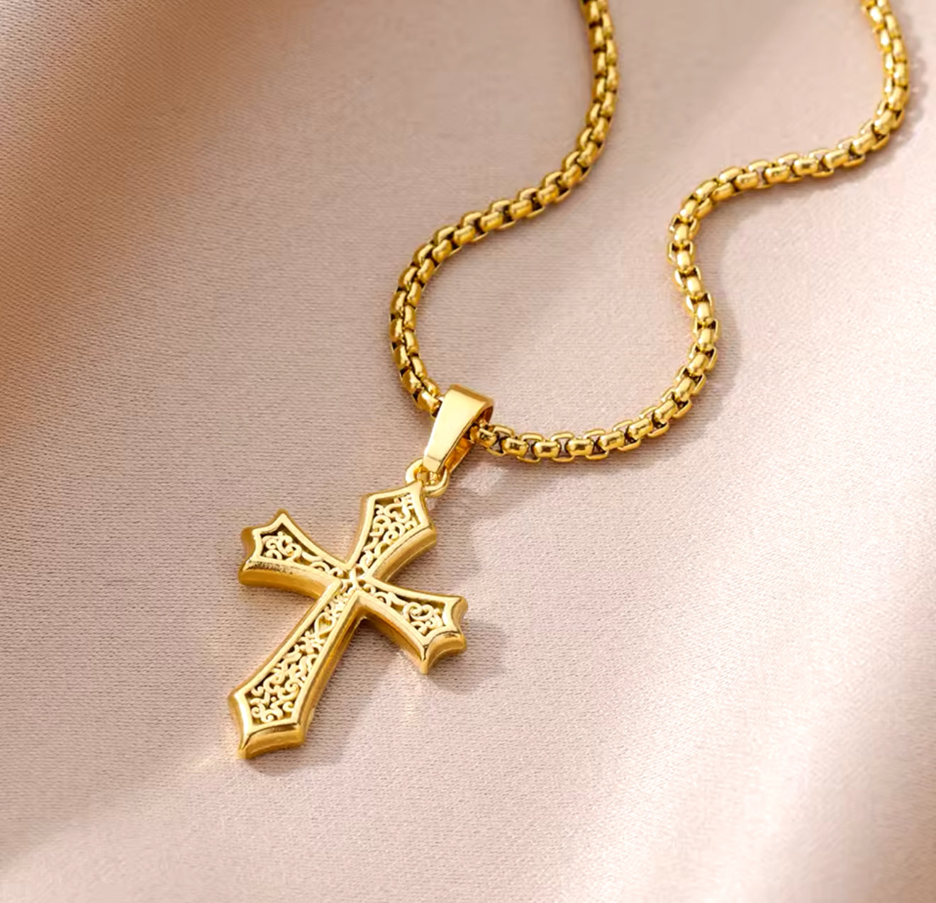 Eriena 18K Gold Plated Stainless Steel Cross Pendant Necklace