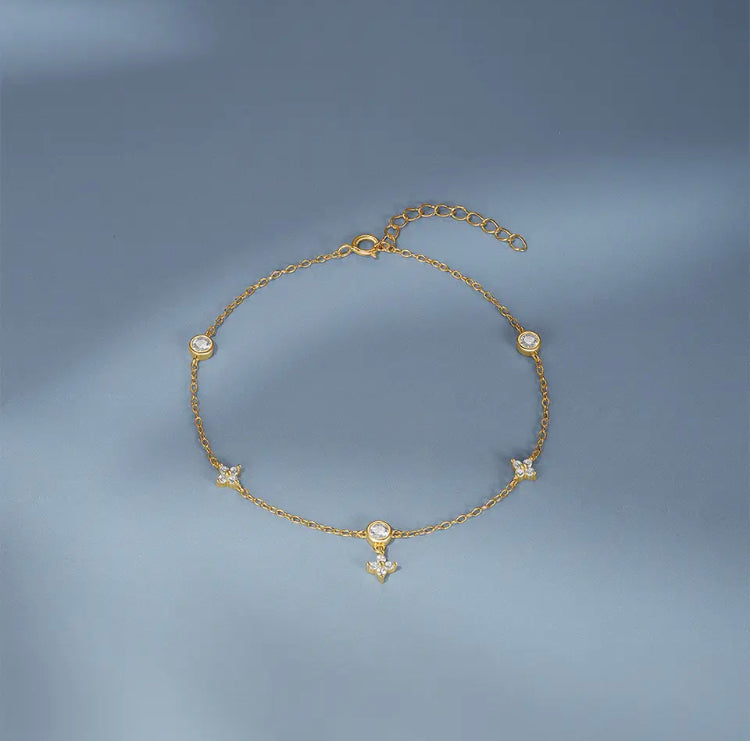 Via 925 Sterling Silver & 18K Gold Plated CZ Clover Charm Bracelet