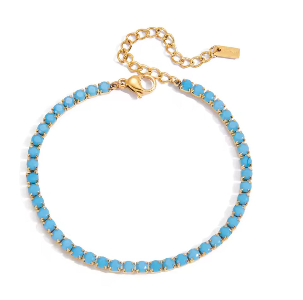 Mika Turquoise 18k Gold Plated Stainless Steel Tennis Bracelet