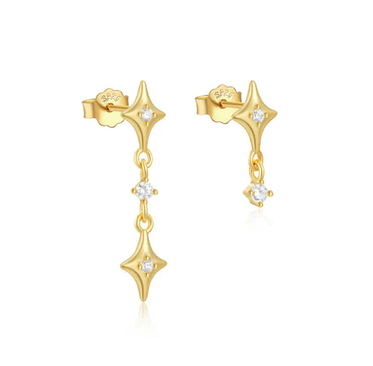 Estelle 925 Sterling Silver & 18K Gold Plated CZ Asymmetrical Star Earrings