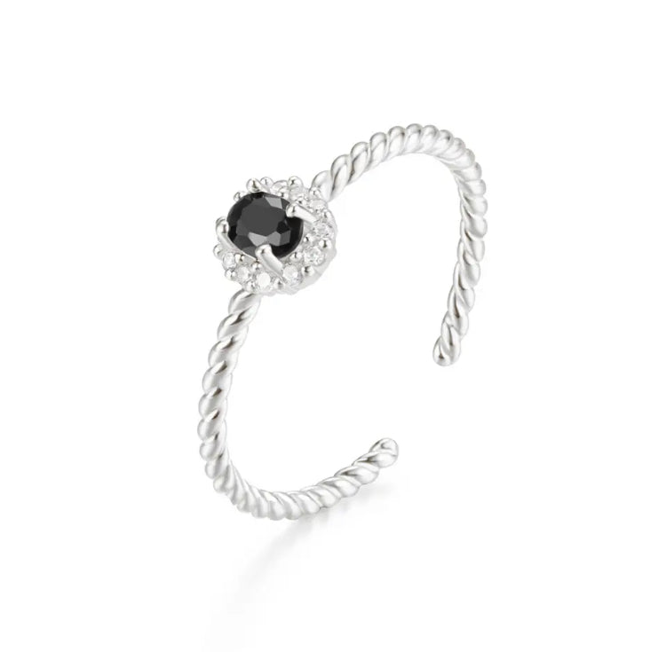 Elina 925 Sterling Silver and Onyx CZ Ring