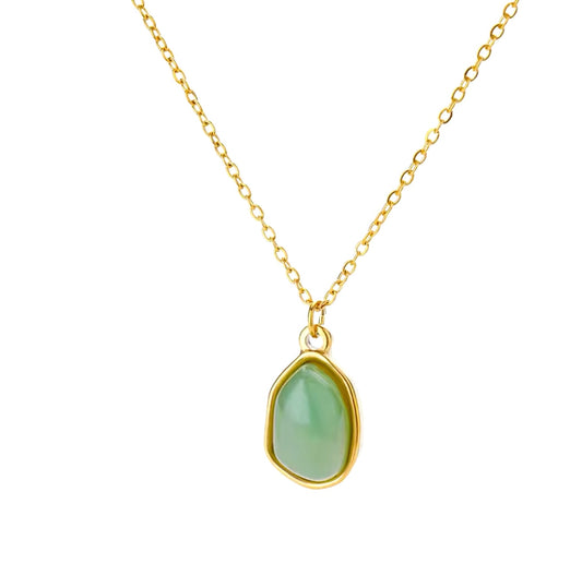 Halle 18K Gold Plated Stainless Steel Sage Green Round Stone Pendant Necklace