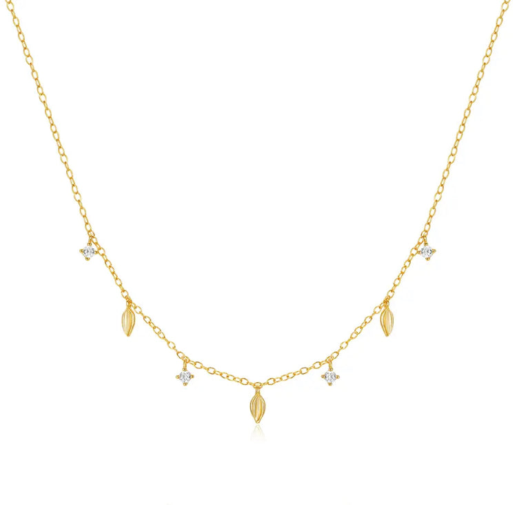 Demiana 925 Sterling Silver & 18K Gold Plated CZ and Leaf Charm Necklace