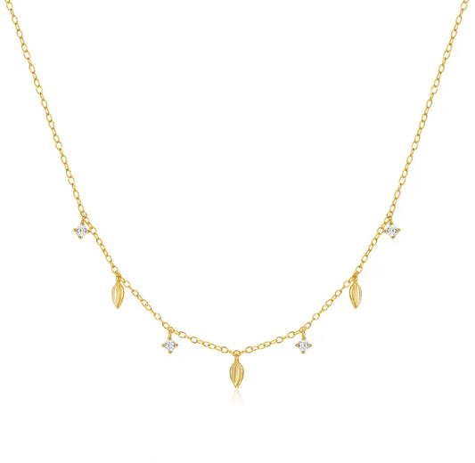 Demiana 925 Sterling Silver & 18K Gold Plated CZ and Leaf Charm Necklace