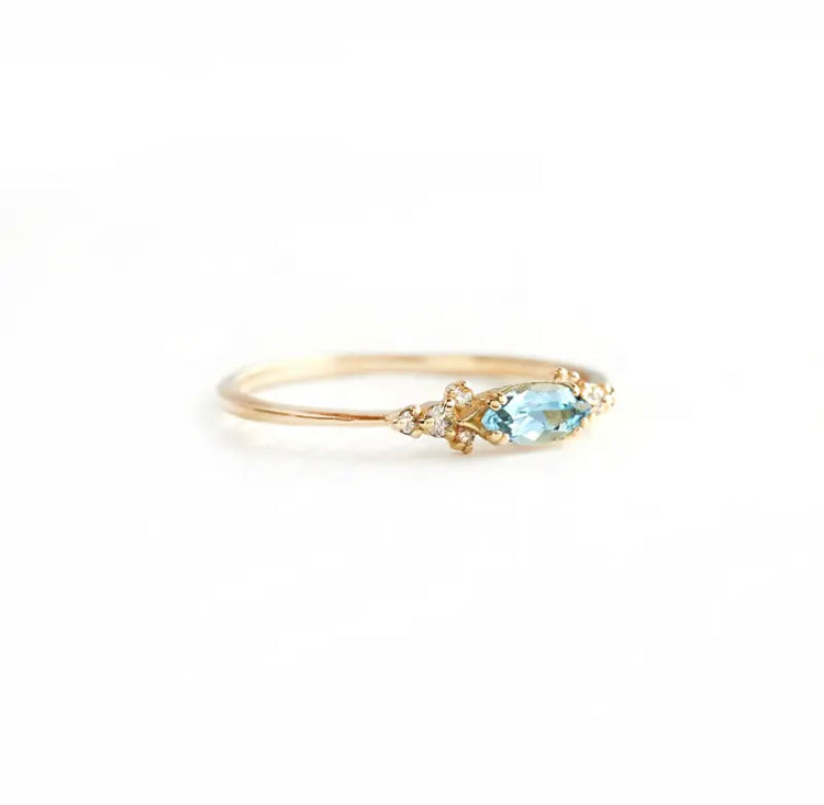 Marina Blue 925 Sterling Silver 18K Gold Plated CZ Ring