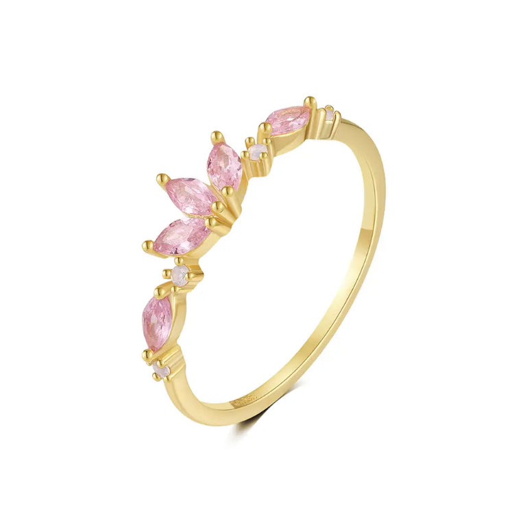 Aurora 925 Sterling Silver & 18K Gold Plated Pink Lotus CZ Ring