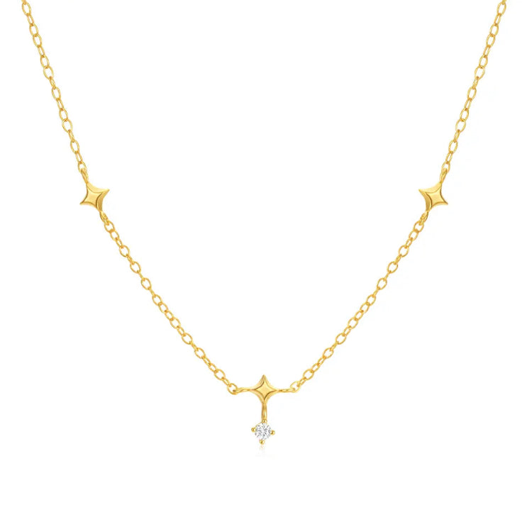 Jamila 925 Sterling Silver & 18K Gold Plated 3-Charm CZ Star Necklace