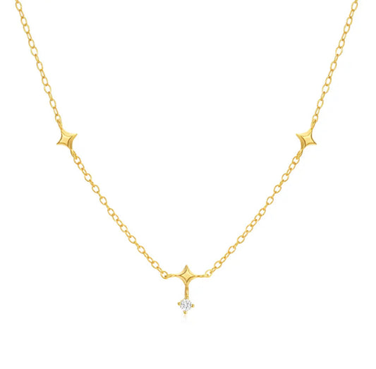 Jamila 925 Sterling Silver & 18K Gold Plated 3-Charm CZ Star Necklace