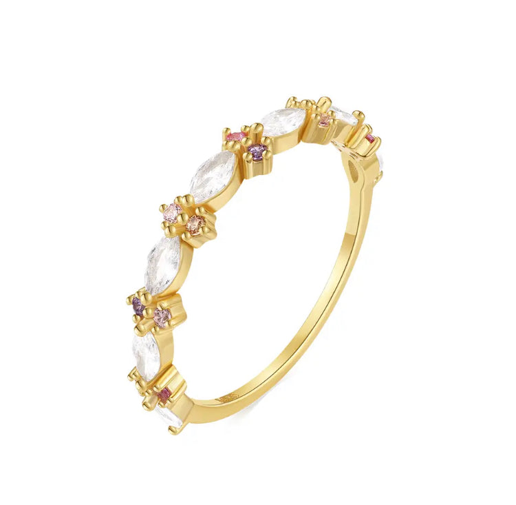 Malena 925 Sterling Silver & 18k Gold Plated CZ Band Ring