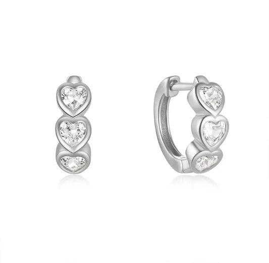 Luisa 925 Sterling Silver CZ Heart Hoop Earrings