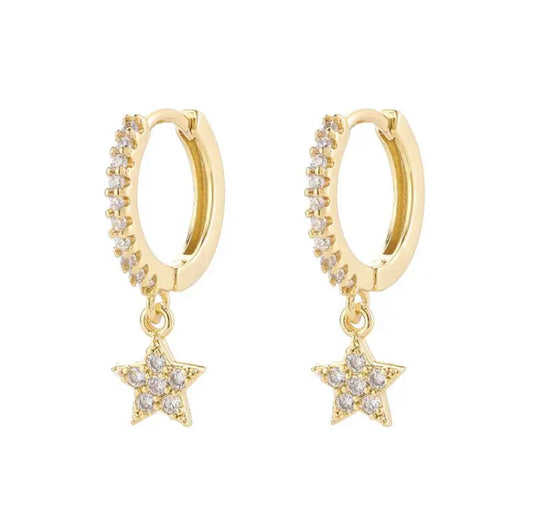 Nova 925 Sterling Silver & 18K Gold Plated CZ Star Hoop Earrings