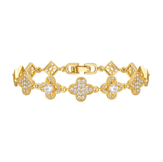 Alaina 18K Gold Plated Stainless Steel Brilliant CZ Clover Link Bracelet