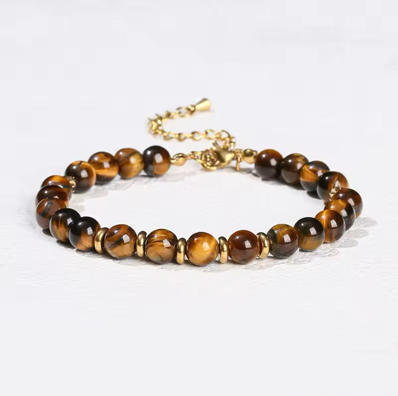 Halia Natural Tiger’s Eye 18k Gold Plated Beaded Bracelet in Stainless Steel