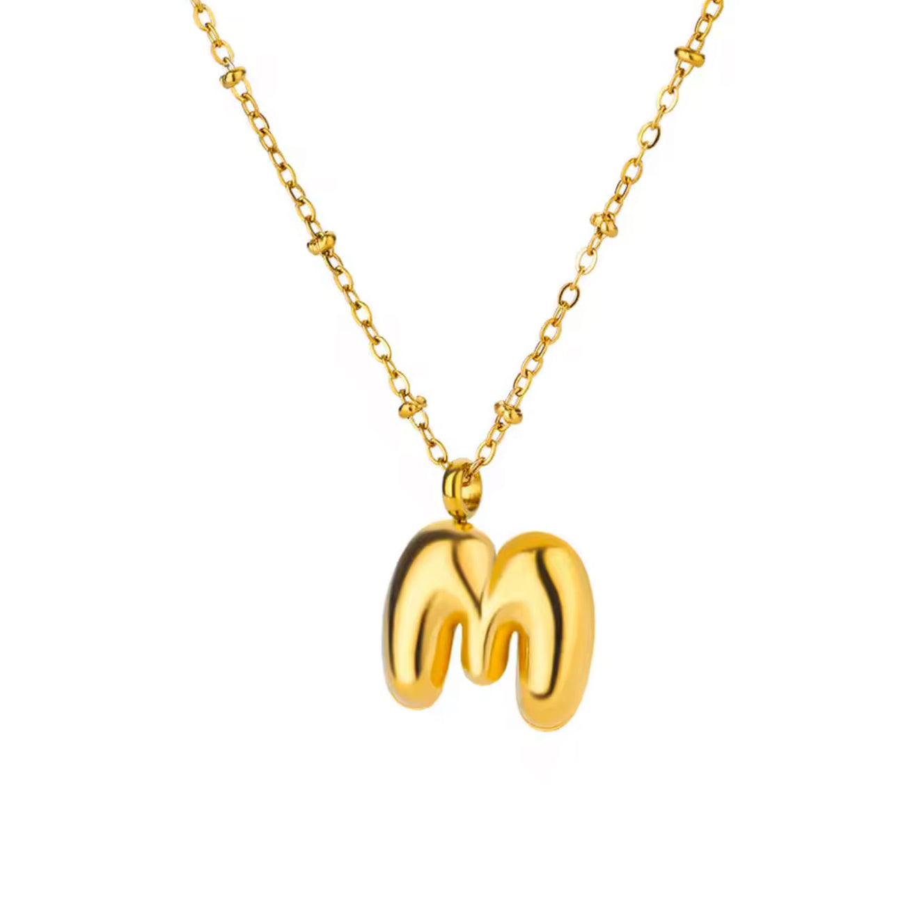 “M” 18k Gold Plated Stainless Steel Bubble Initial Pendant Necklace