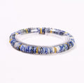 Vela Natural Blue-Spotted Jasper 18k Gold Plated Beaded Bracelet in Stainless Steel