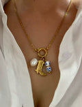 Ruth 18k Gold Plated Charm Pendant Necklace in Stainless Steel