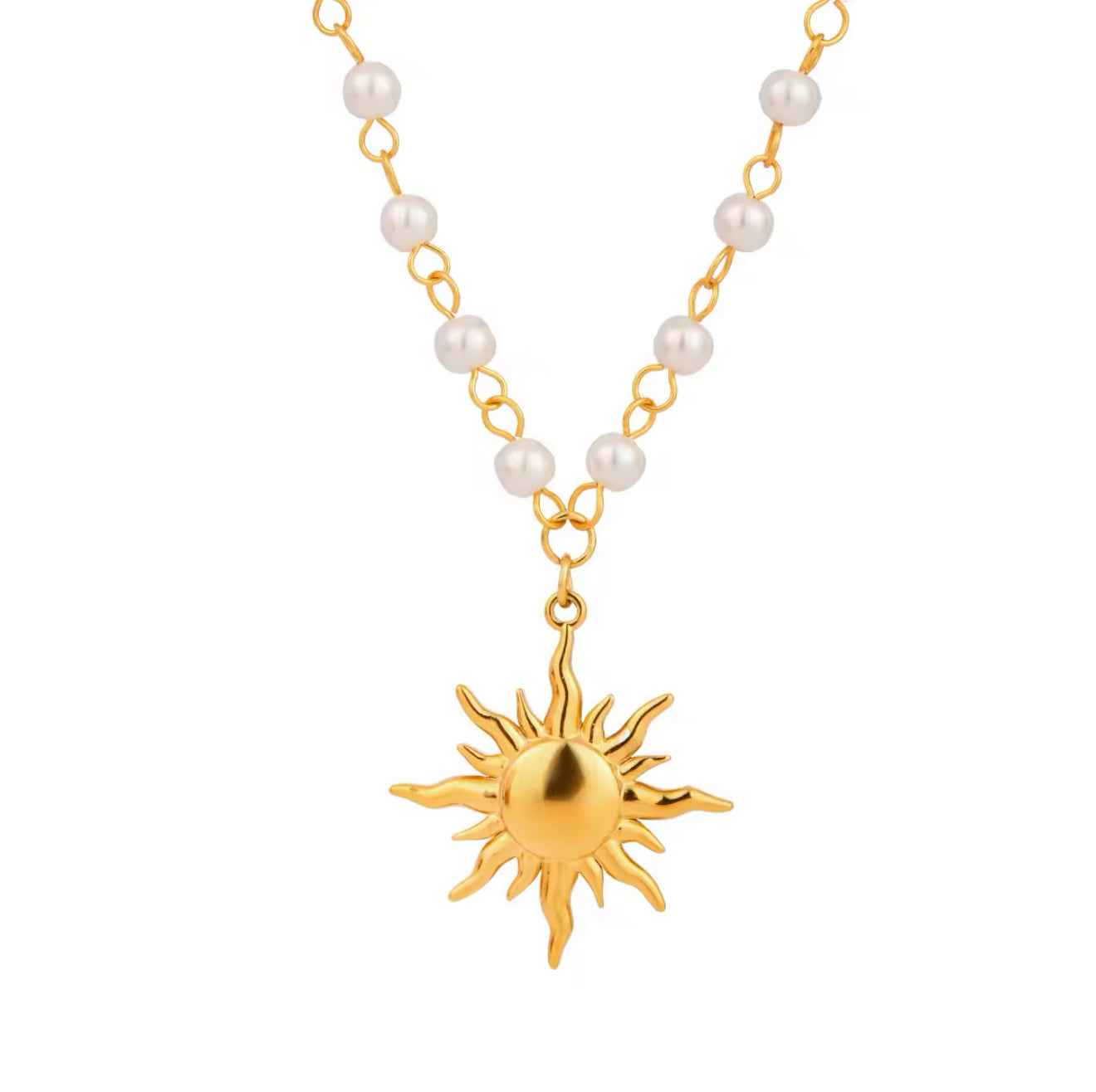 Solia 18k Gold Plated Pearl Sun Pendant in Stainless Steel