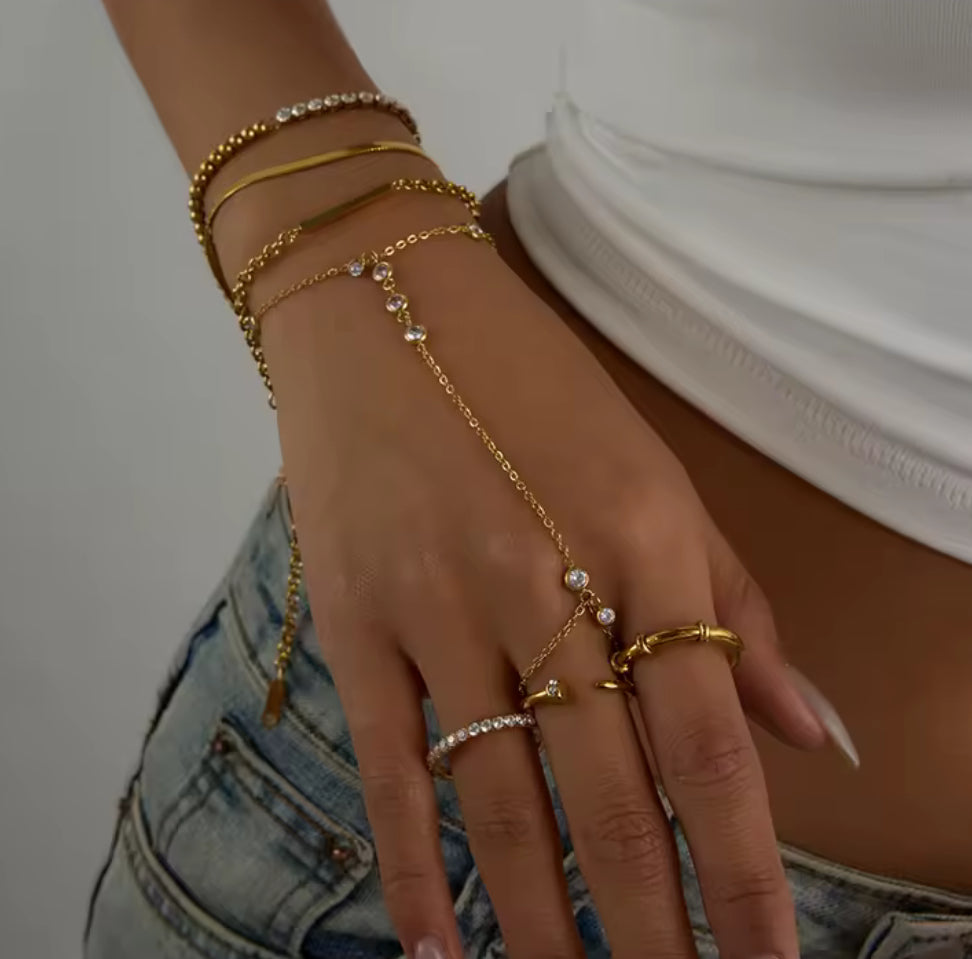 Leila 18k Gold Plated Stainless Steel Hand Chain Bracelet