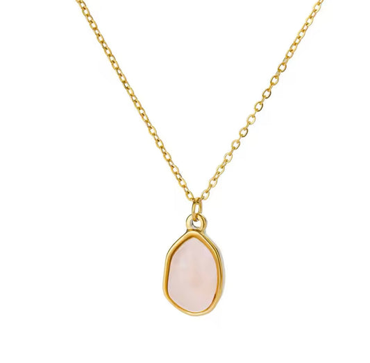 Delilah 18K Gold Plated Stainless Steel Rose Pink Round Stone Pendant Necklace