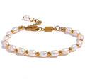 Ariel Natural Freshwater Pearl 18k Gold Plated Beaded Bracelet in Stainless Steel