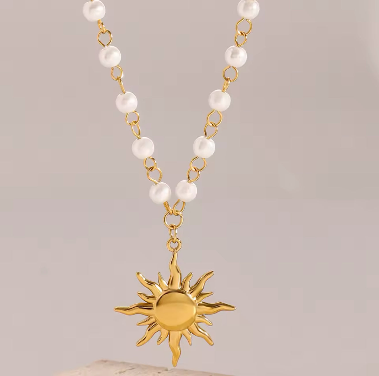 Solia 18k Gold Plated Pearl Sun Pendant in Stainless Steel